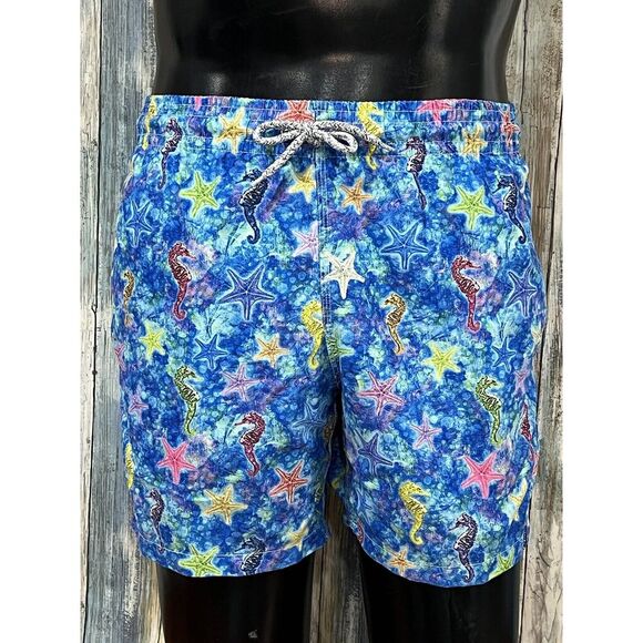 Michael's Abstract Ocean Print Drawstring‎ Swim Trunks Starfish Seahorse L H9 - Picture 1 of 13